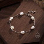 Sterling Silver Freshwater Pearl Bracelet, Silver or Gold, Genuine Fresh Water Baroque Pearls, Natural Keshi Pearl Bracelet, Ivory Pearls