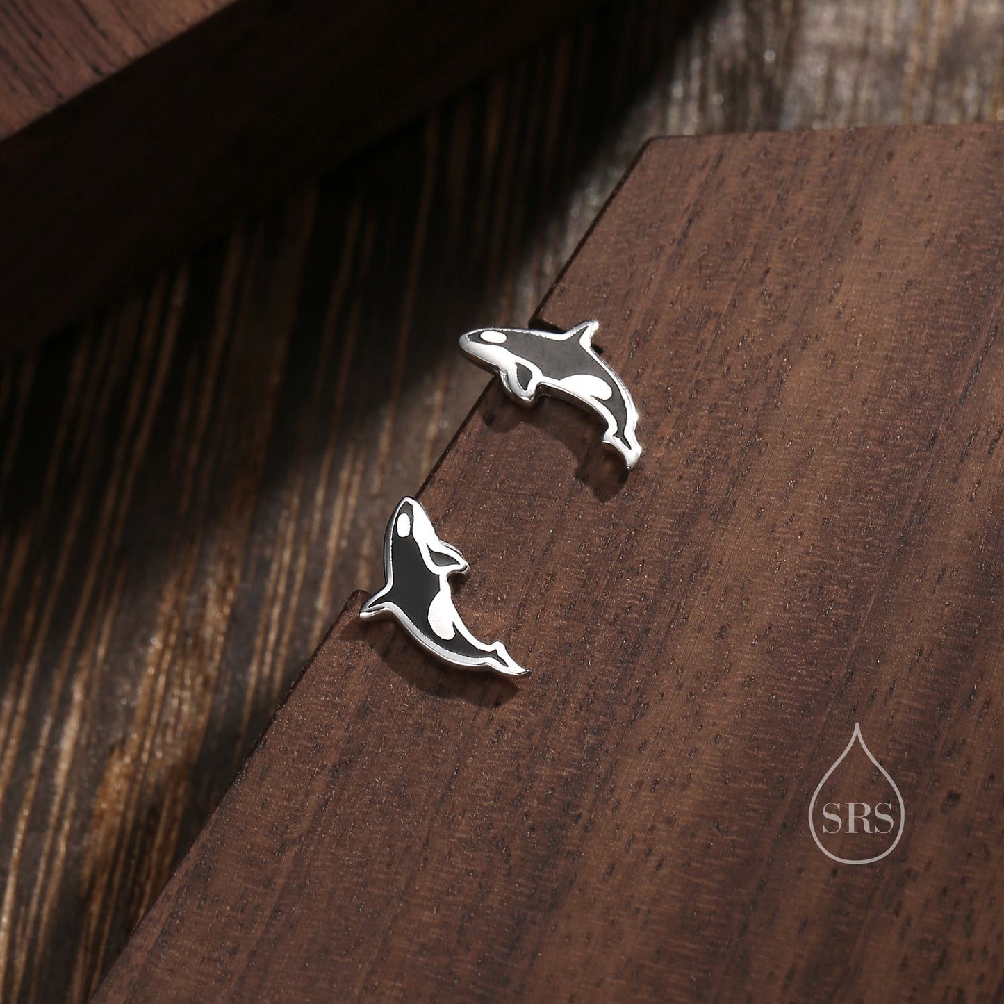 Killer Whale Stud Earrings in Sterling Silver, Fish Earrings