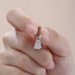 Sterling Silver Little Ghost Huggie Hoops, Detachable Cute Ghost Hoop Earrings, Ghost Charm Dangle Earrings, Ghost Earrings
