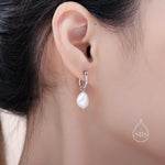 Huggie Hoop Earrings in Sterling Silver with Detachable Baroque Pearl Charms, Plain Hoop Earrings , Two Sizes Available,