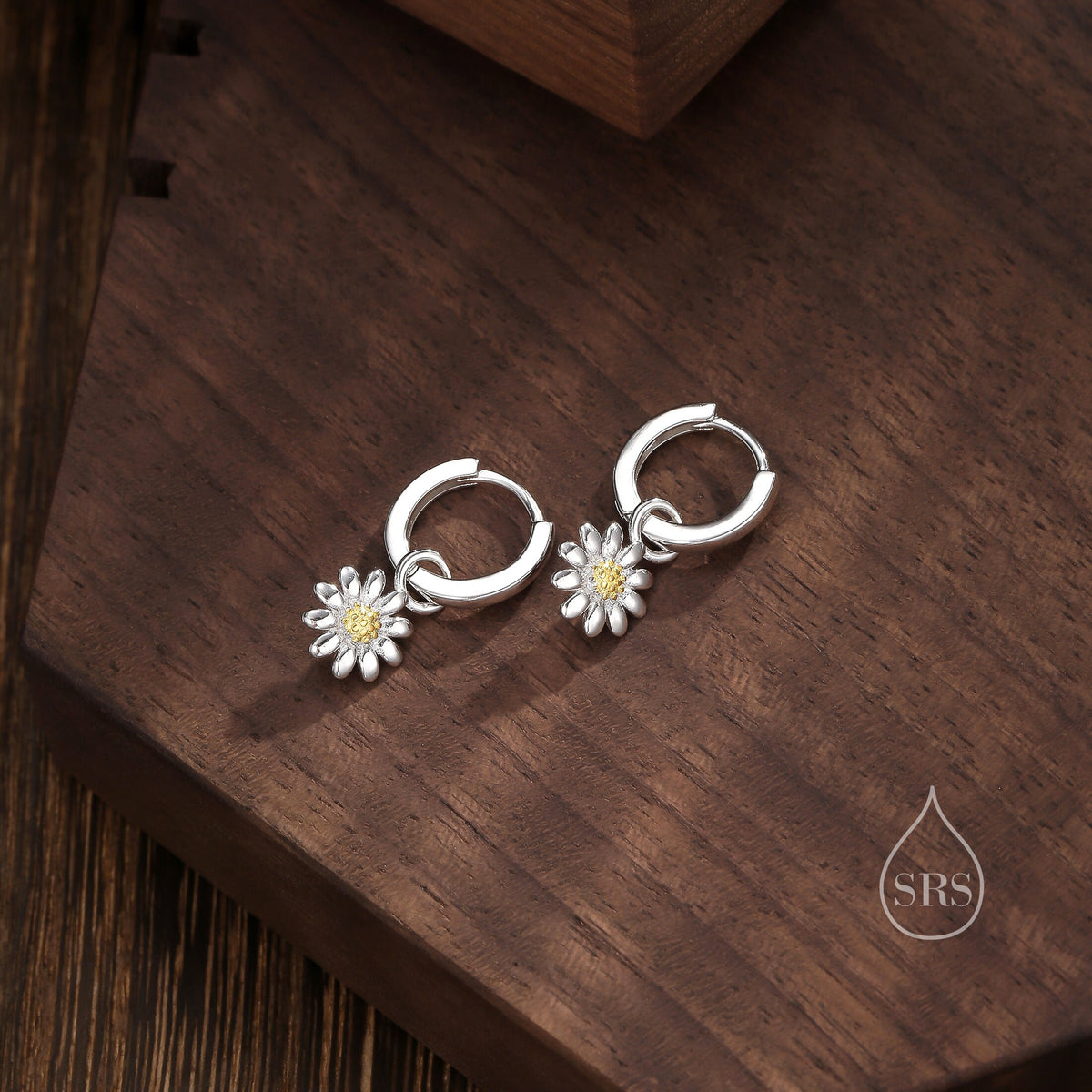 Daisy Flower Charmed Hoop Earrings in Sterling Silver - Cute Flower Blossom Huggie Hoop Earrings - Fun, Whimsical, Detachable Charm Hoops