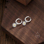 Daisy Flower Charmed Hoop Earrings in Sterling Silver - Cute Flower Blossom Huggie Hoop Earrings - Fun, Whimsical, Detachable Charm Hoops
