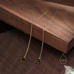 Black Star CZ Threader Earrings in Sterling Silver, Silver or Gold, Crystal Star Ear Threaders