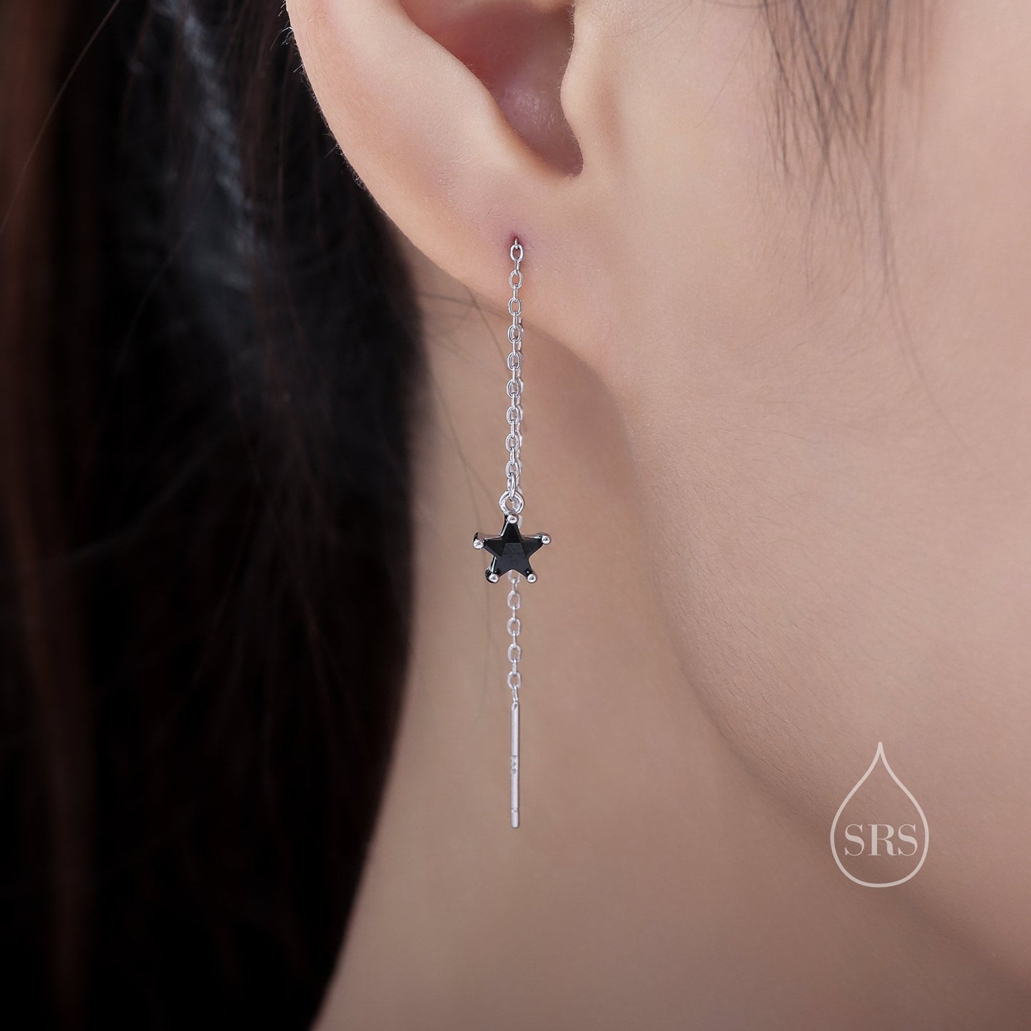 Clear CZ Star Threader Earrings in Sterling Silver, Silver or Gold, Crystal Star Ear Threaders