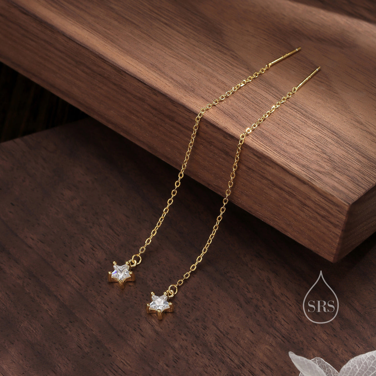 Clear CZ Star Threader Earrings