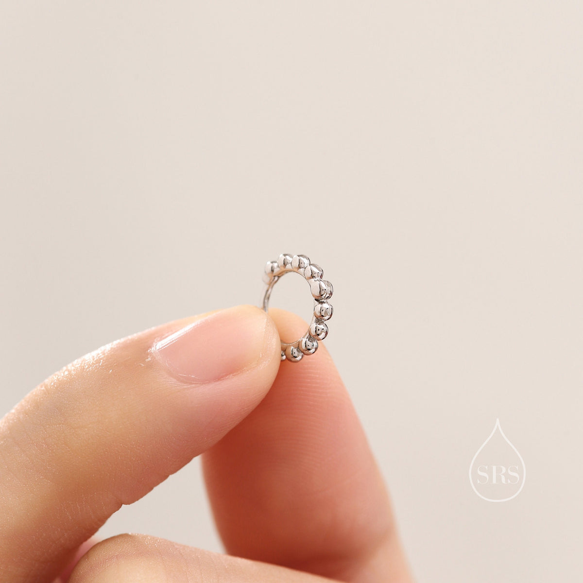 Sterling Silver Huggie Hoop Earrings, Pebble Circle Round Earrings, Minimalist Geometric Design