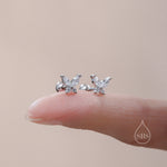 CZ Butterfly 18G Screw Back Earrings in Sterling Silver