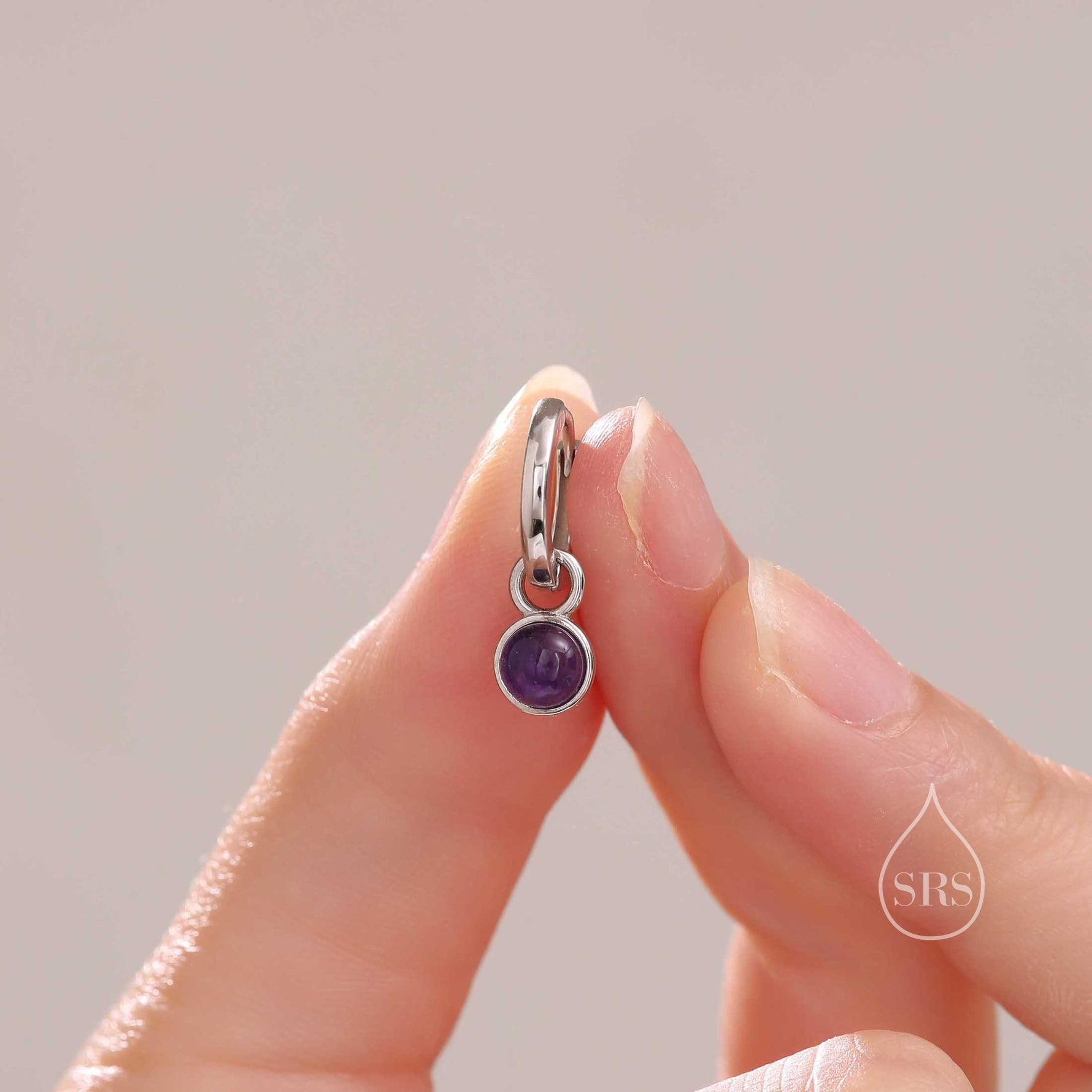 Genuine Amethyst Hoop Earrings in Sterling Silver, Detachable Natural Amethyst Coin Dangle Hoop Earrings, Interchangeable