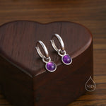 Genuine Amethyst Hoop Earrings in Sterling Silver, Detachable Natural Amethyst Coin Dangle Hoop Earrings, Interchangeable