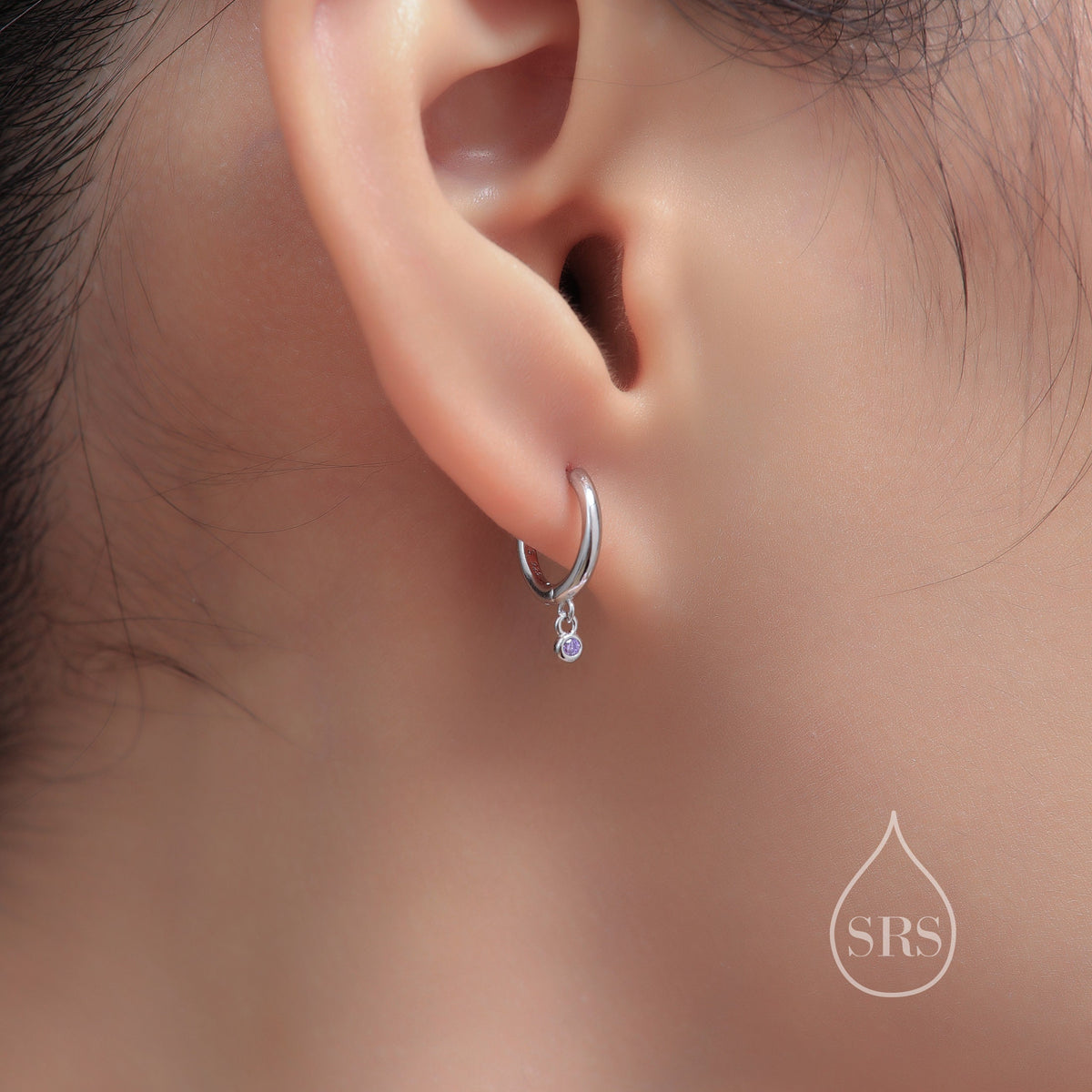 2mm Emerald Green Huggie Hoop Earrings in Sterling Silver, Silver or Gold, Extra Tiny CZ Hoops