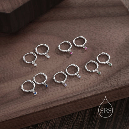 2mm Diamond CZ Huggie Hoop Earrings in Sterling Silver, Silver or Gold, Extra Tiny CZ Hoops