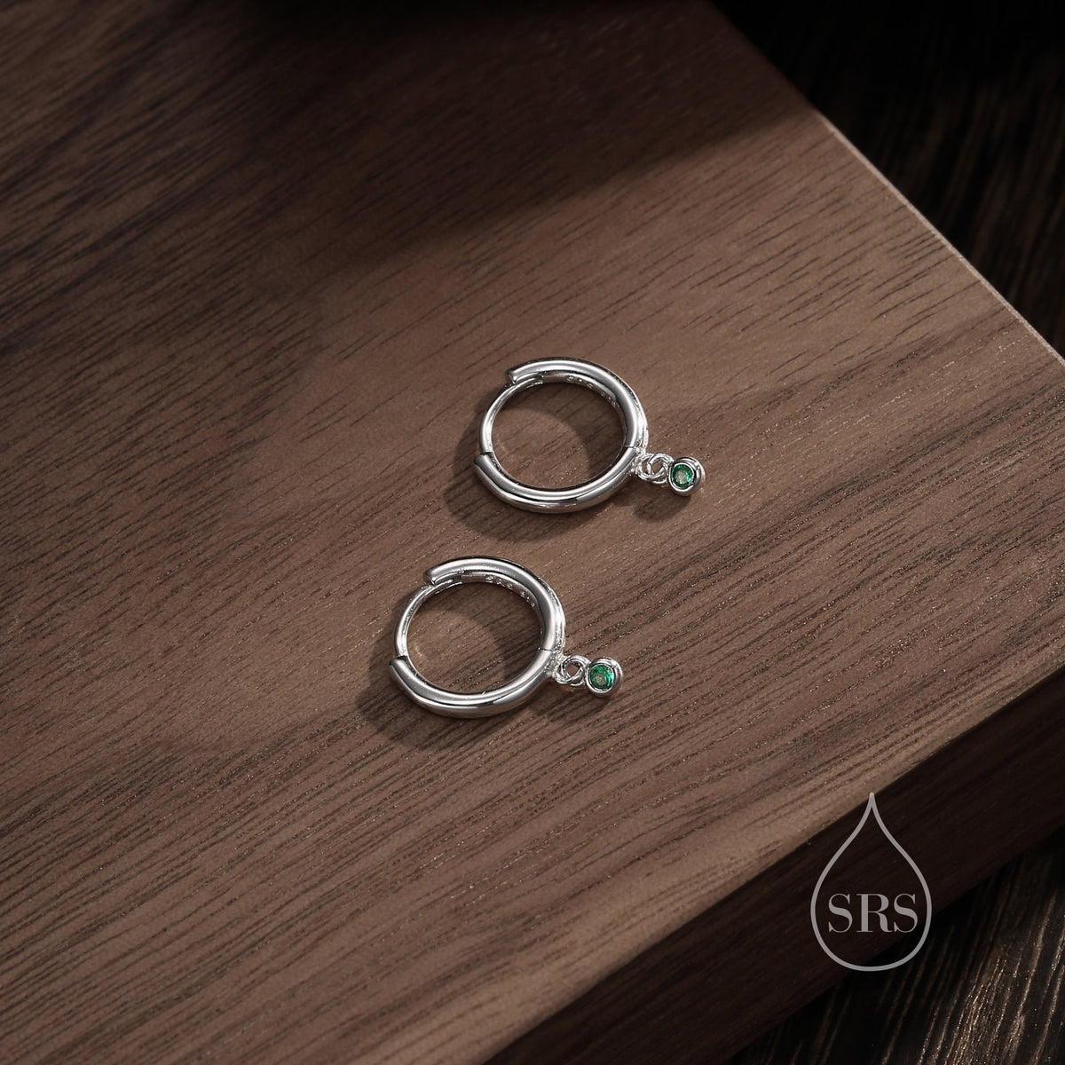 2mm Emerald Green Huggie Hoop Earrings in Sterling Silver, Silver or Gold, Extra Tiny CZ Hoops