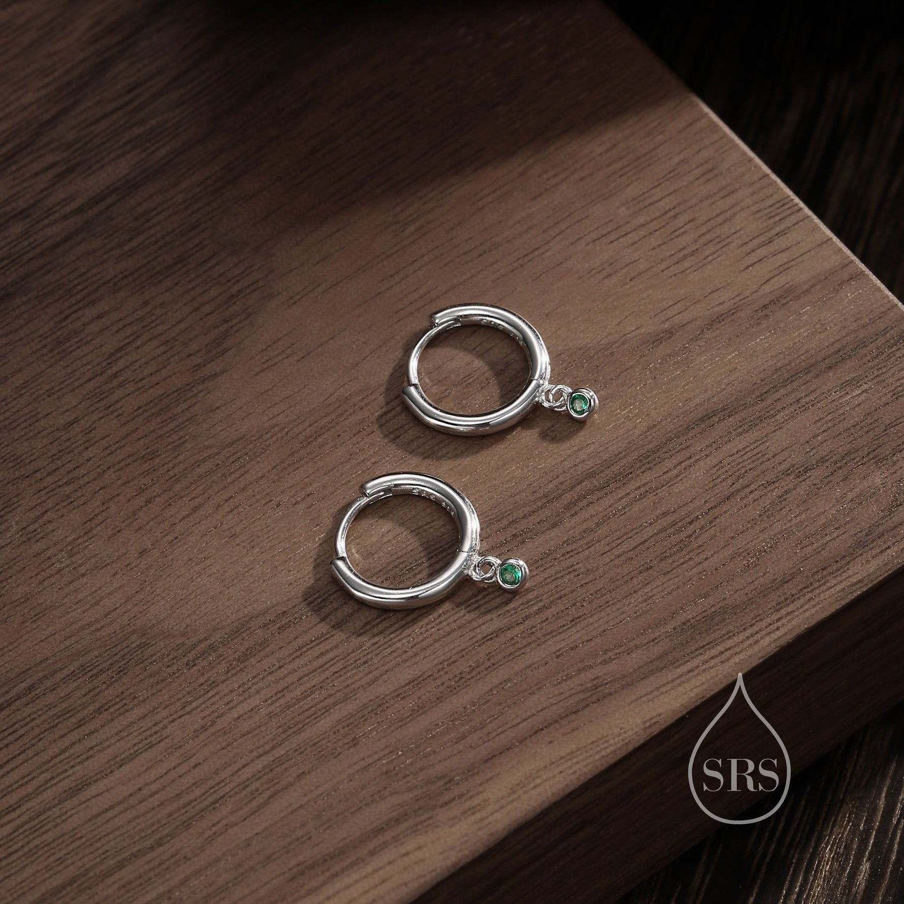 2mm Emerald Green Huggie Hoop Earrings in Sterling Silver, Silver or Gold, Extra Tiny CZ Hoops