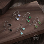 Genuine Green Onyx Droplet Drop Hook Earrings in Sterling Silver, Delicate Natural Green Onyx Earrings, Pear Shape Green Chalcedony Earrings