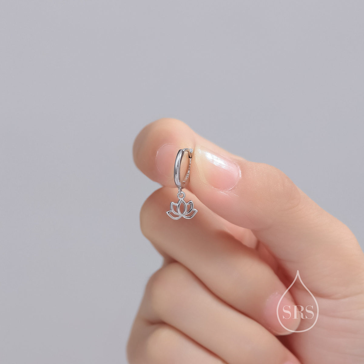 Sterling Silver Little Lotus Flower Huggie Hoops, Detachable Cute Lotus Hoop Earrings, Lotus Flower Charm Dangle Earrings