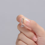 Sterling Silver Little Lotus Flower Huggie Hoops, Detachable Cute Lotus Hoop Earrings, Lotus Flower Charm Dangle Earrings