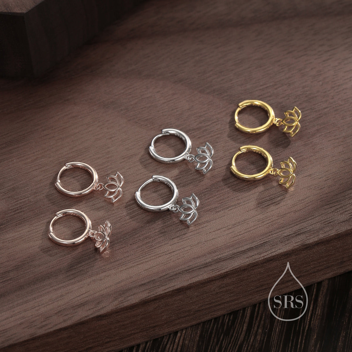 Sterling Silver Little Lotus Flower Huggie Hoops, Detachable Cute Lotus Hoop Earrings, Lotus Flower Charm Dangle Earrings