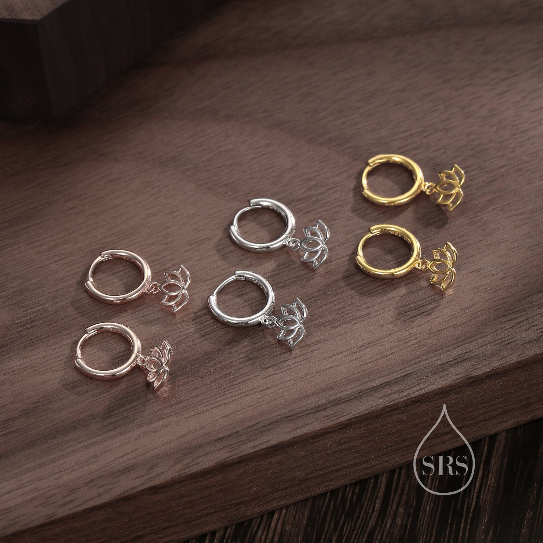 Sterling Silver Little Lotus Flower Huggie Hoops, Detachable Cute Lotus Hoop Earrings, Lotus Flower Charm Dangle Earrings