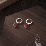 Sterling Silver Genuine Red Carnelian Droplet Hoop Earrings, Detachable Pear Shape Red Onyx Dangle Hoop Earrings, Interchangeable