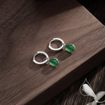 Sterling Silver Genuine Green Onyx Droplet Hoop Earrings, Detachable Pear Shape Green Onyx Dangle Hoop Earrings, Interchangeable
