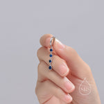 Sapphire Blue CZ Dangle Chain Huggie Hoop Earrings in Sterling Silver, Silver or Gold, CZ Drop Hoops, Geometric Hoop Earrings