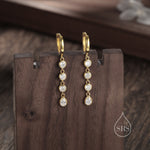 CZ Chain Dangle Huggie Hoop Earrings in Sterling Silver, Silver or Gold, CZ Drop Hoops, Geometric Hoop Earrings