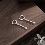 CZ Chain Dangle Huggie Hoop Earrings in Sterling Silver, Silver or Gold, CZ Drop Hoops, Geometric Hoop Earrings