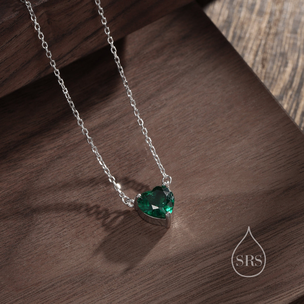 Emerald Green CZ Heart Charm Necklace