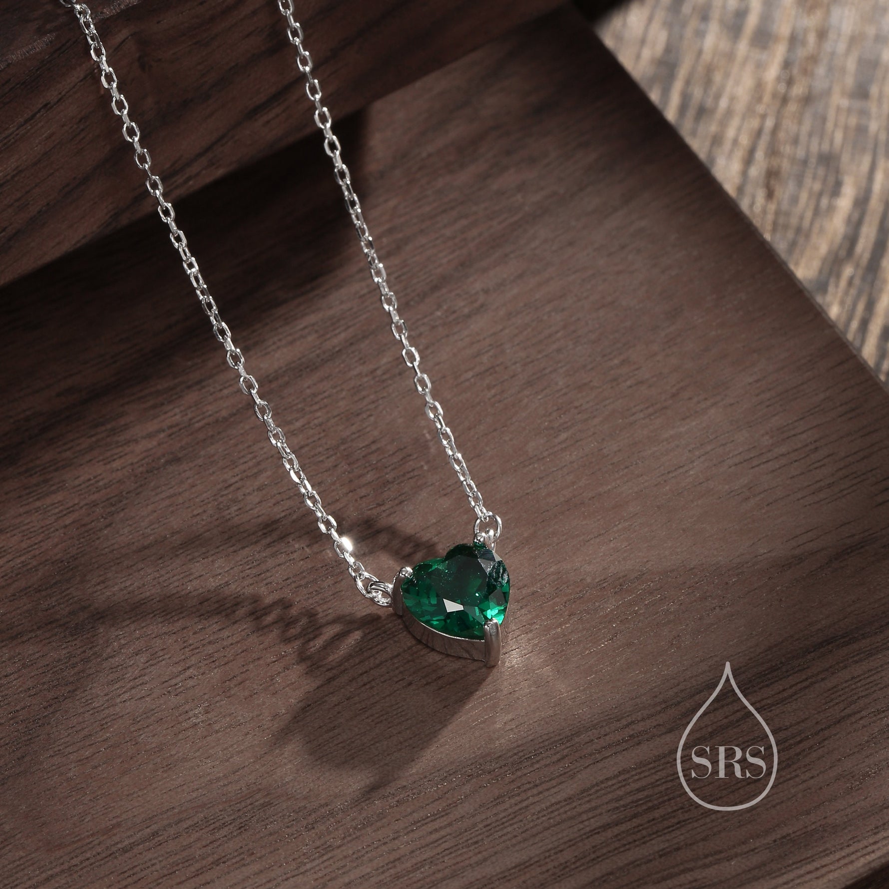 Emerald Green CZ Heart Charm Necklace