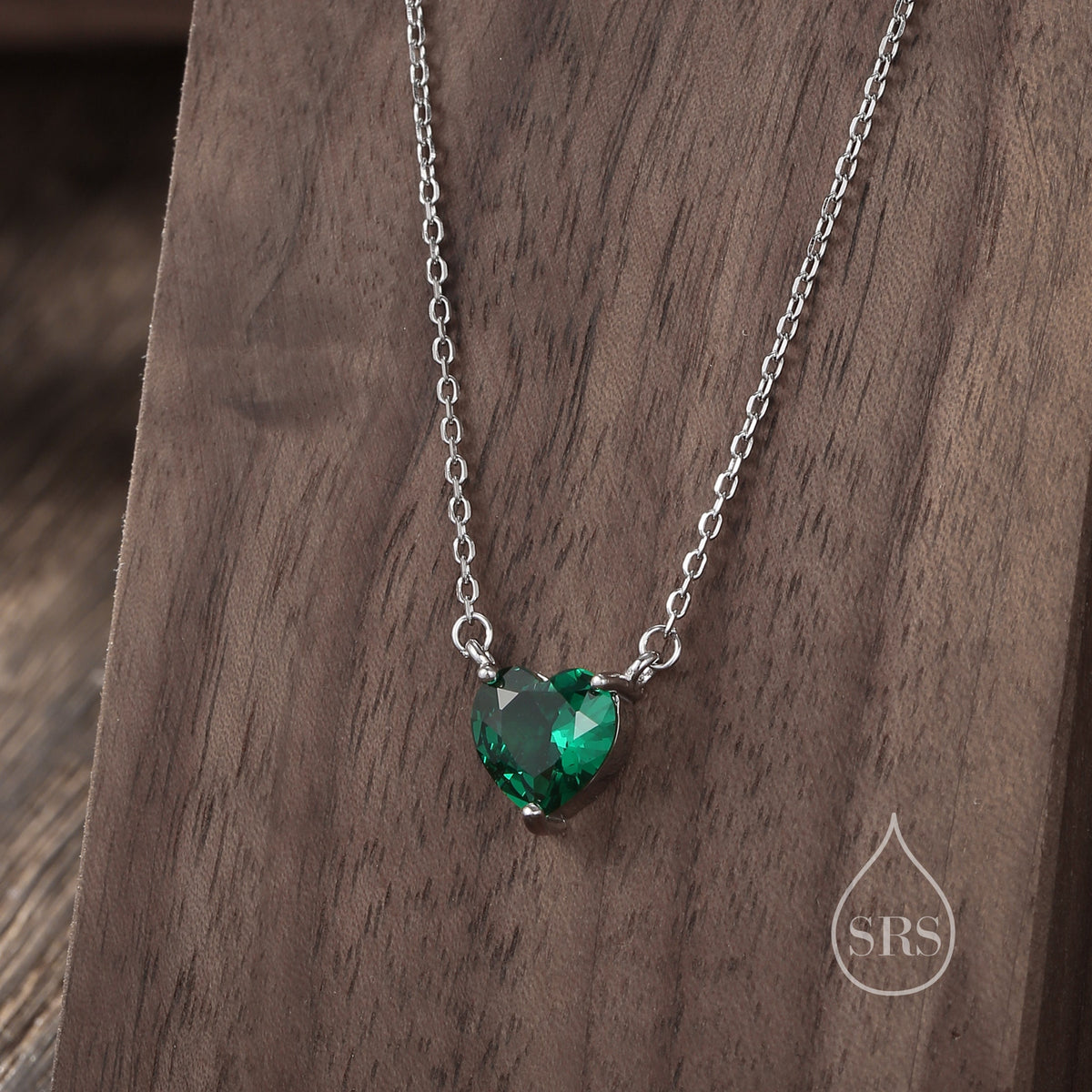 Emerald Green CZ Heart Charm Necklace