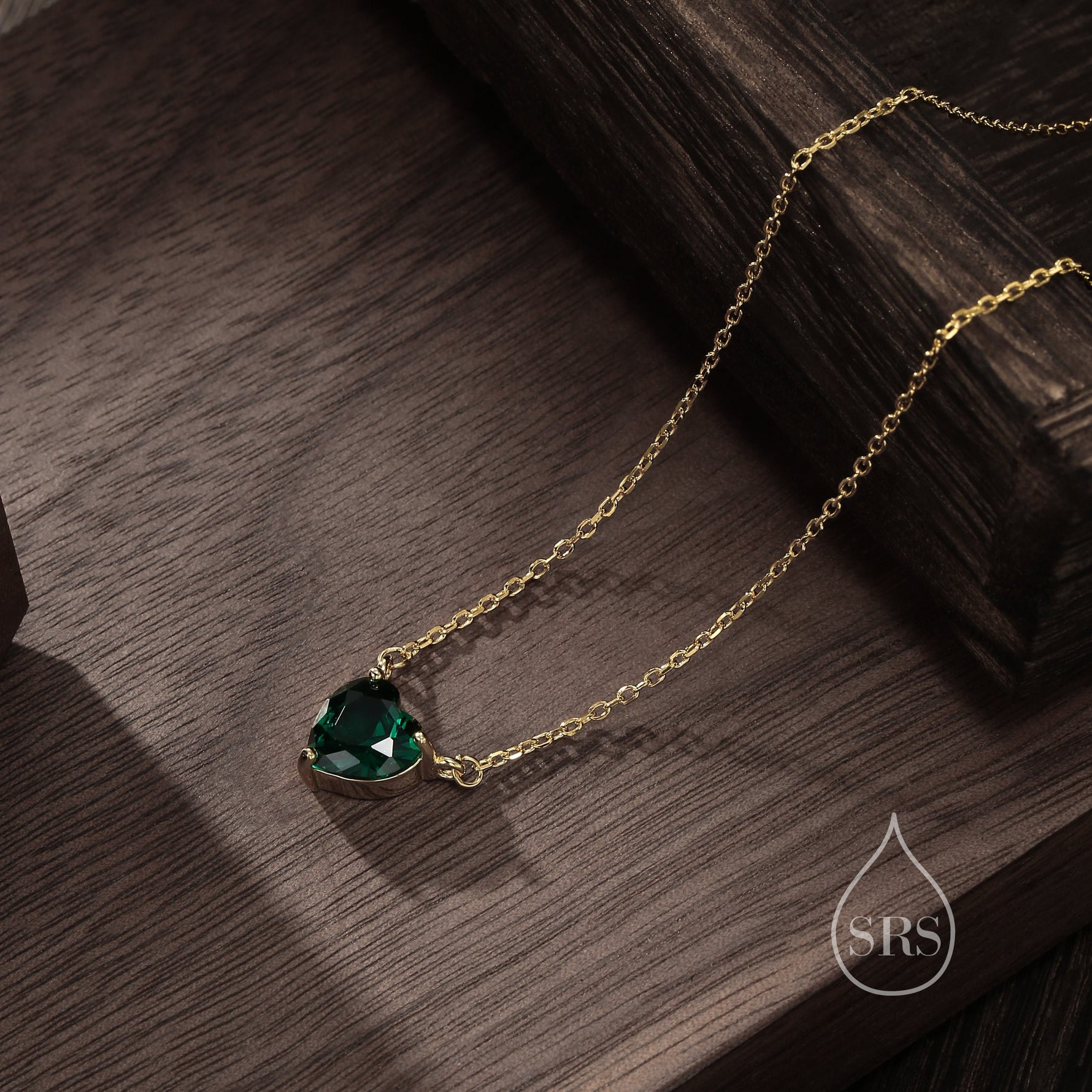 Emerald Green CZ Heart Charm Necklace
