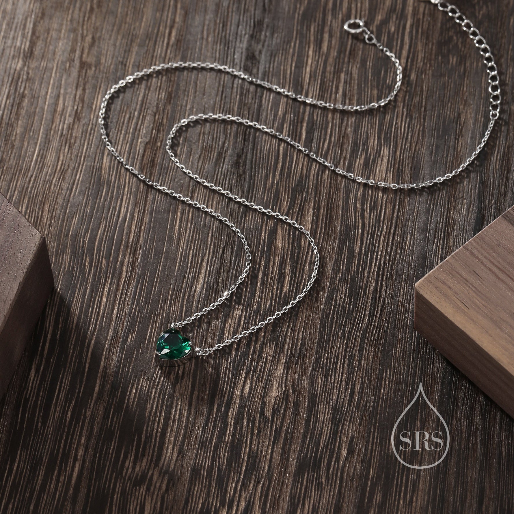 Emerald Green CZ Heart Charm Necklace