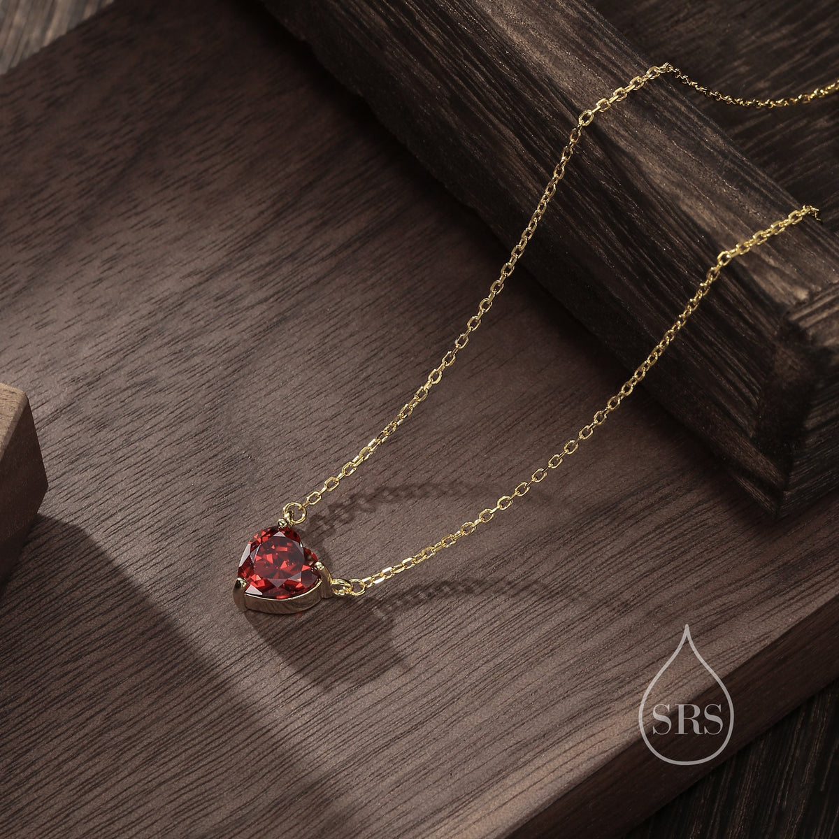 Garnet Red CZ Heart Pendant Necklace in Sterling Silver, Silver or Gold, Heart Necklace, Sparkly CZ Necklace, January Birthstone