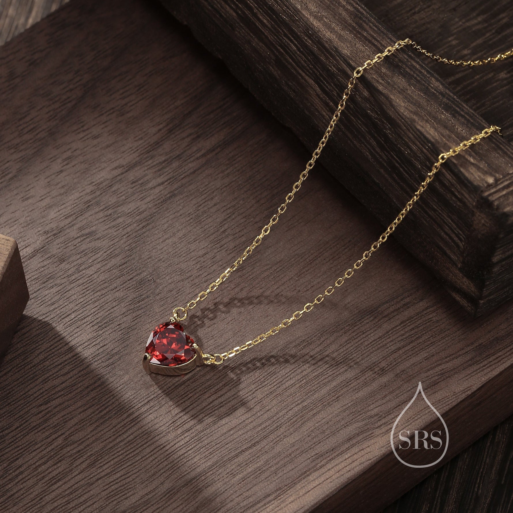 Garnet Red CZ Heart Pendant Necklace in Sterling Silver, Silver or Gold, Heart Necklace, Sparkly CZ Necklace, January Birthstone