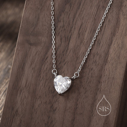 CZ Heart Pendant Necklace in Sterling Silver, Silver or Gold, Heart Necklace, Sparkly CZ Necklace