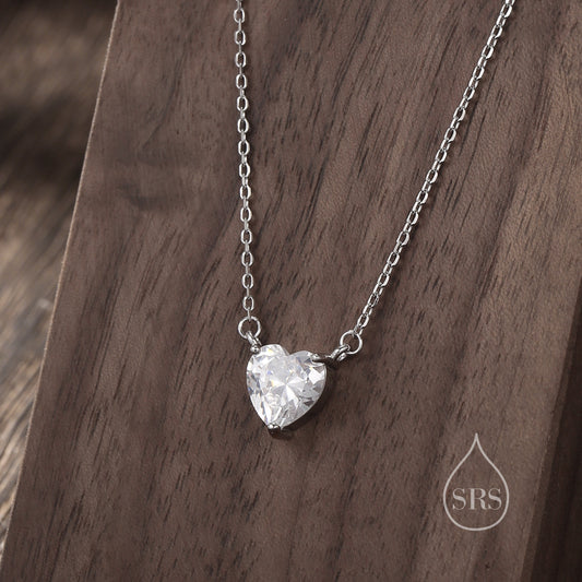 CZ Heart Pendant Necklace in Sterling Silver, Silver or Gold, Heart Necklace, Sparkly CZ Necklace