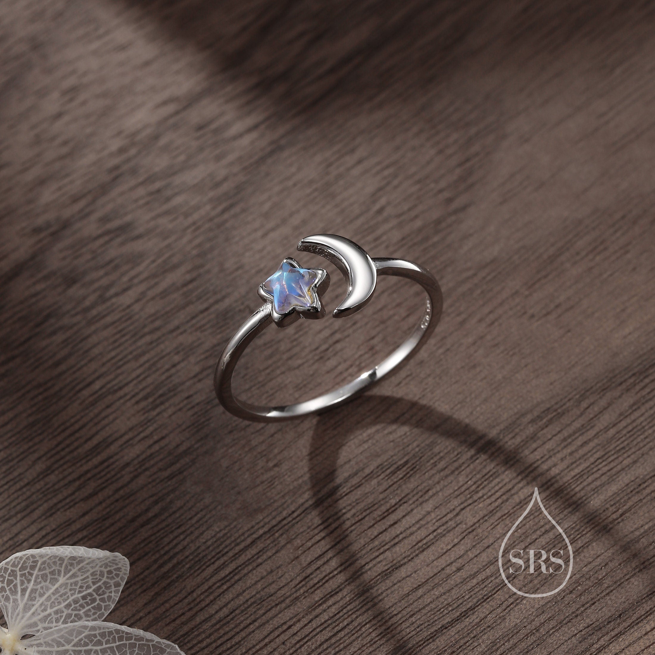 Silver Rain Moonstone Star and Moon Open Ring – Silver Rain Silver