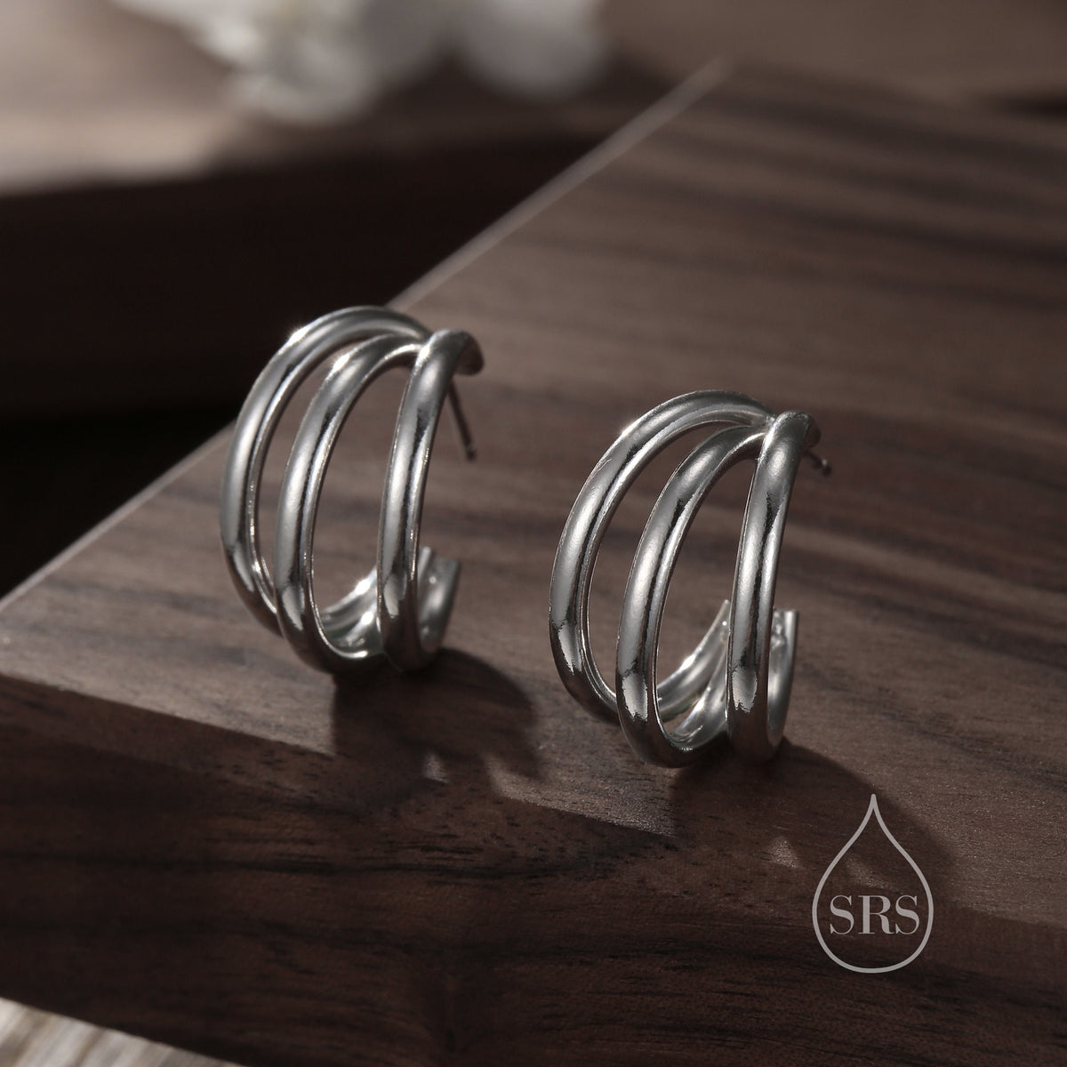 Chunky Triple Hoop Earrings in Sterling Silver, Silver or Gold Finish, Large Hoop Earrings, Chunky but Light Weight