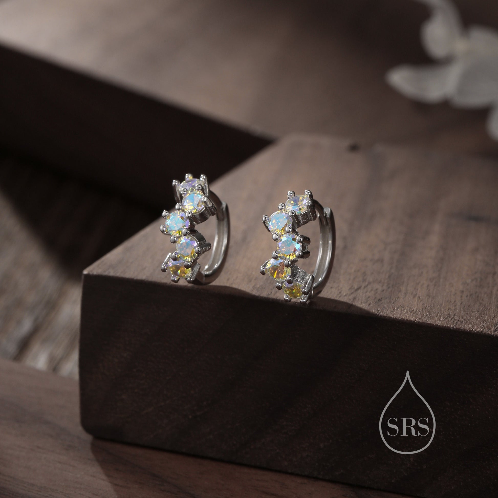 Star Constellation AB CZ Huggie Hoops in Sterling Silver, Silver or Gold or Rose Gold, 9mm Inner Diameter, CZ Cluster Hoops,