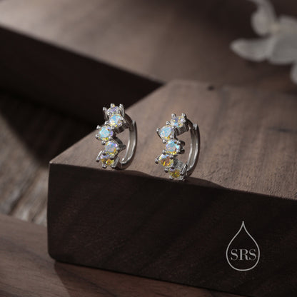 Star Constellation AB CZ Huggie Hoops in Sterling Silver, Silver or Gold or Rose Gold, 9mm Inner Diameter, CZ Cluster Hoops,