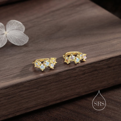 Star Constellation AB CZ Huggie Hoops in Sterling Silver, Silver or Gold or Rose Gold, 9mm Inner Diameter, CZ Cluster Hoops,