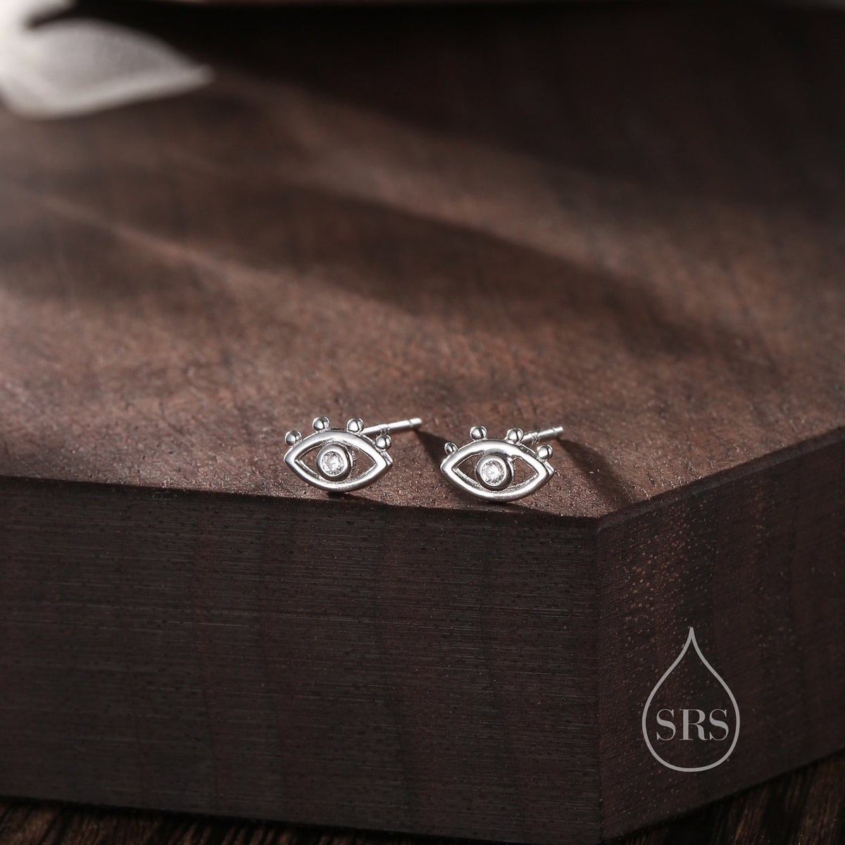 Tiny Eye Stud Earrings in Sterling Silver, Silver or Gold, Evil Eye Stud, Stacking Earrings, Extra Small Stud