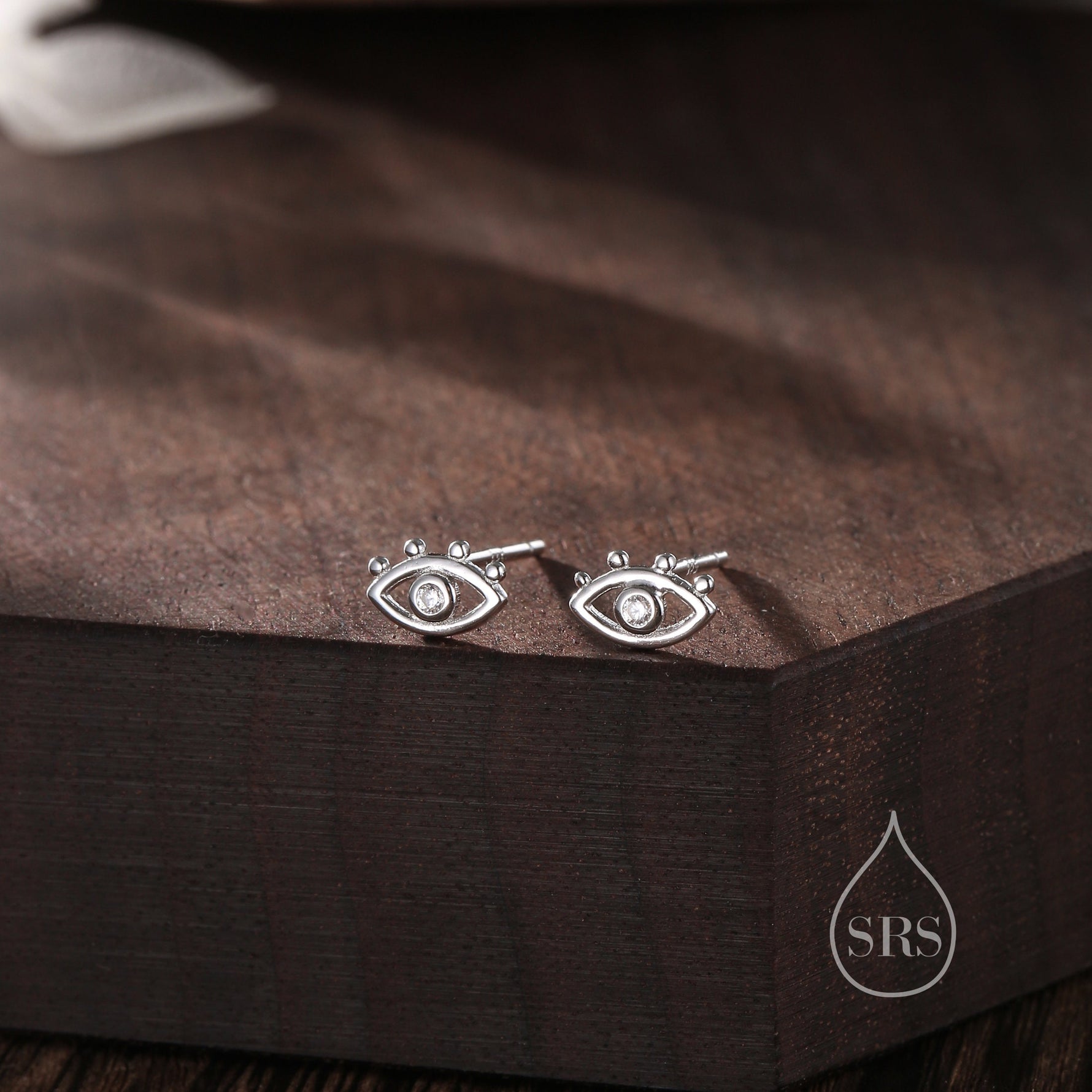 Tiny Eye Stud Earrings in Sterling Silver, Silver or Gold, Evil Eye Stud, Stacking Earrings, Extra Small Stud