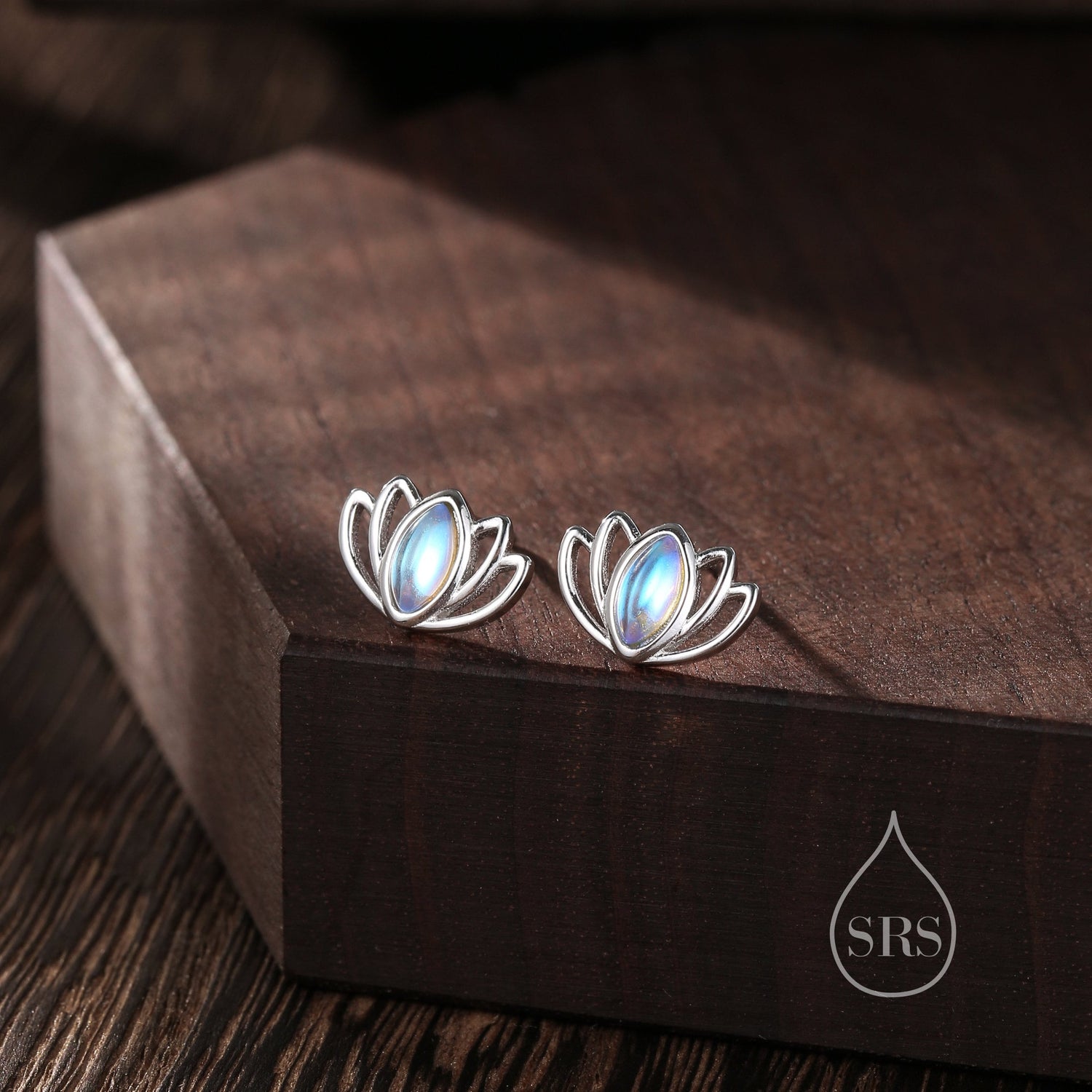 Lotus Flower Moonstone Stud Earrings in Sterling Silver, Silver or Gold, Lab Moonstone Lotus Earrings, Nature Inspired, Botanical Earrings