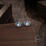 Lotus Flower Moonstone Stud Earrings in Sterling Silver, Silver or Gold, Lab Moonstone Lotus Earrings, Nature Inspired, Botanical Earrings