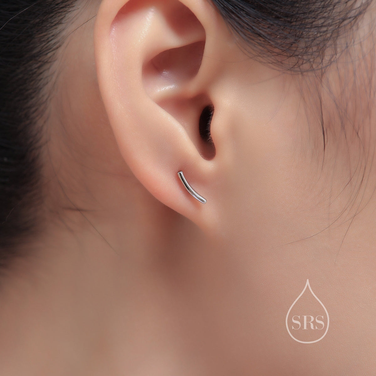Sterling Silver Curved Bar Screw Back Earrings, Silver, Rose gold and Gold, Delicate and Dainty Geometric Jewellery
