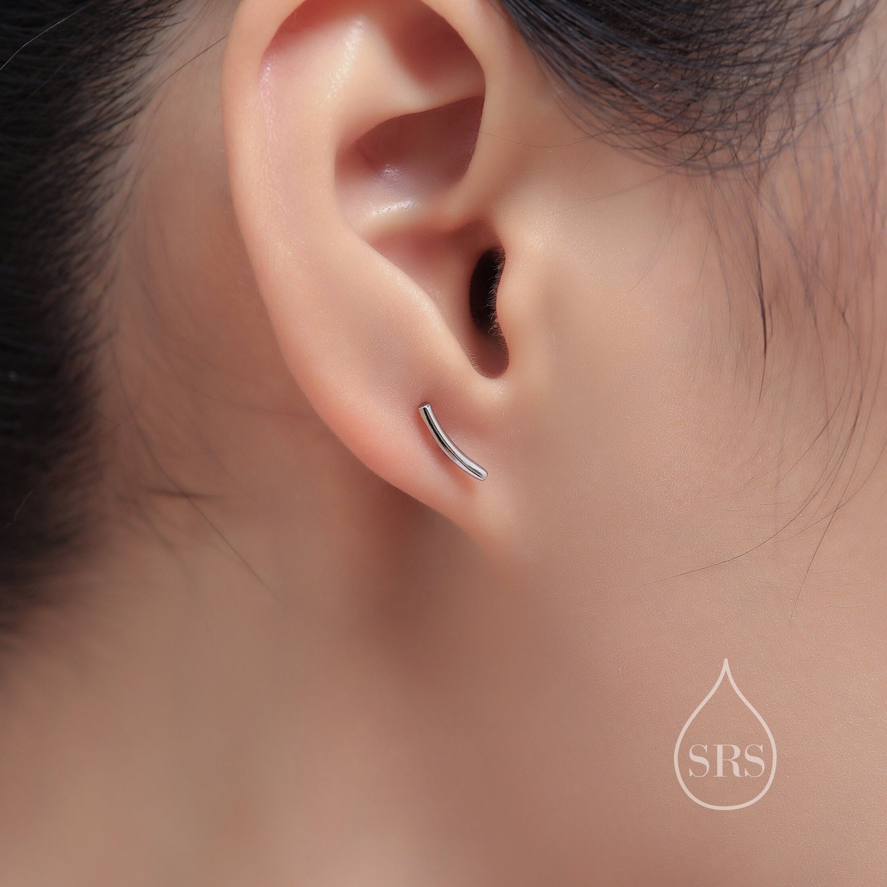Sterling Silver Curved Bar Screw Back Earrings, Silver, Rose gold and Gold, Delicate and Dainty Geometric Jewellery