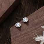 Moonstone CZ Halo Stud Earrings in Sterling Silver, Sustainable Lab Moonstone - Petite Moonstone Stud Earrings