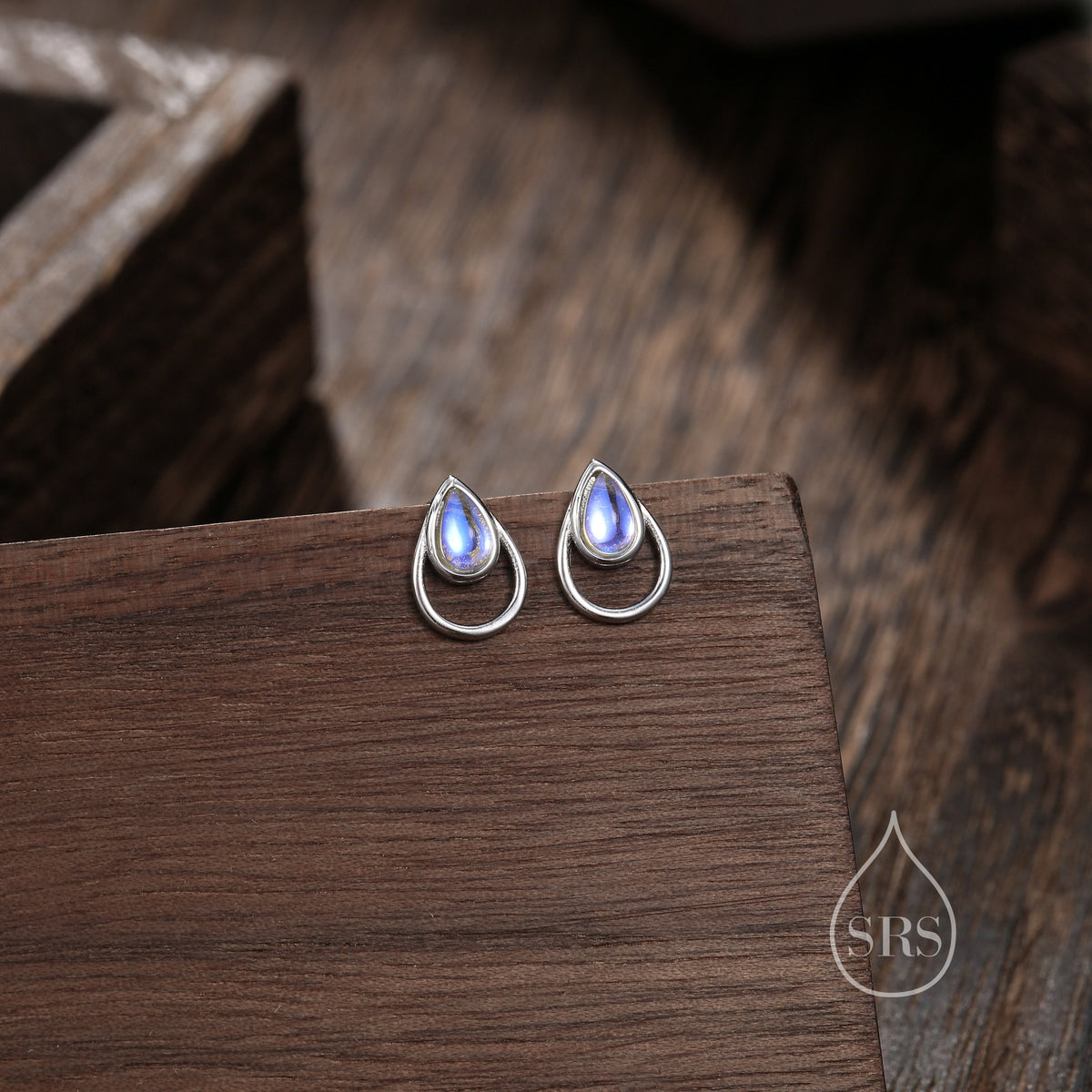 Moonstone Double Droplet Stud Earrings
