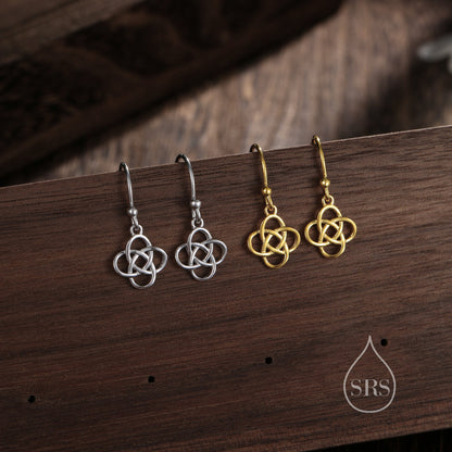 Celtic Knot Drop Hook Earrings in Sterling Silver, Silver or Gold, Knot Earrings